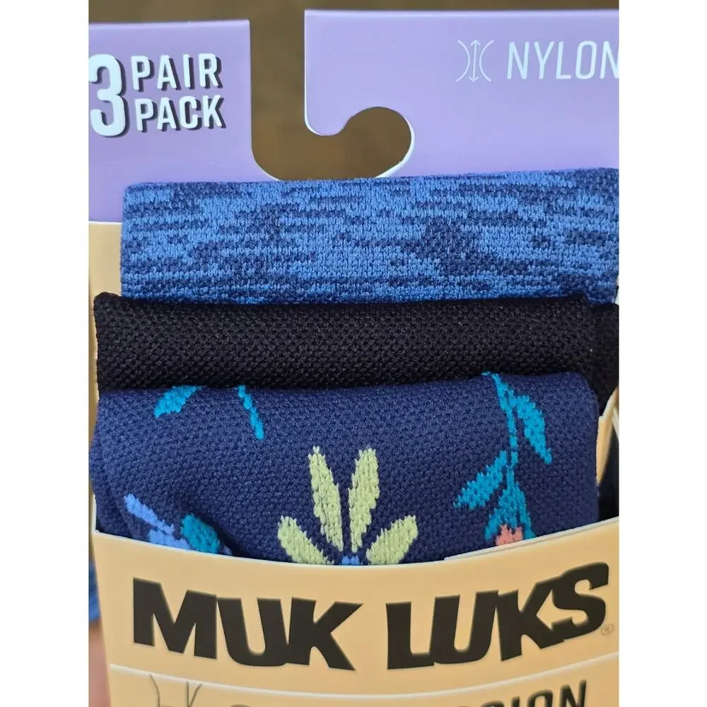 MUK LUKS Women's Regular Width Compression Nylon Knee-High Socks, 3-Pk Size 6-10